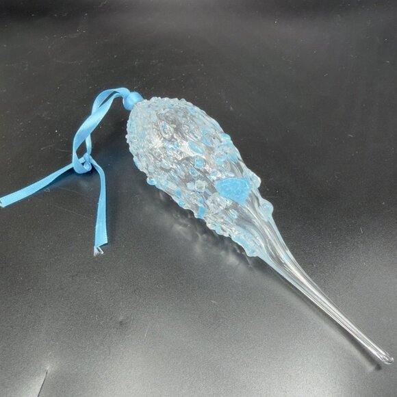 Hand Blown Studio Art Glass Ornament Hanging Decor Textured Blue Fritz Glass VTG - Picture 7 of 13